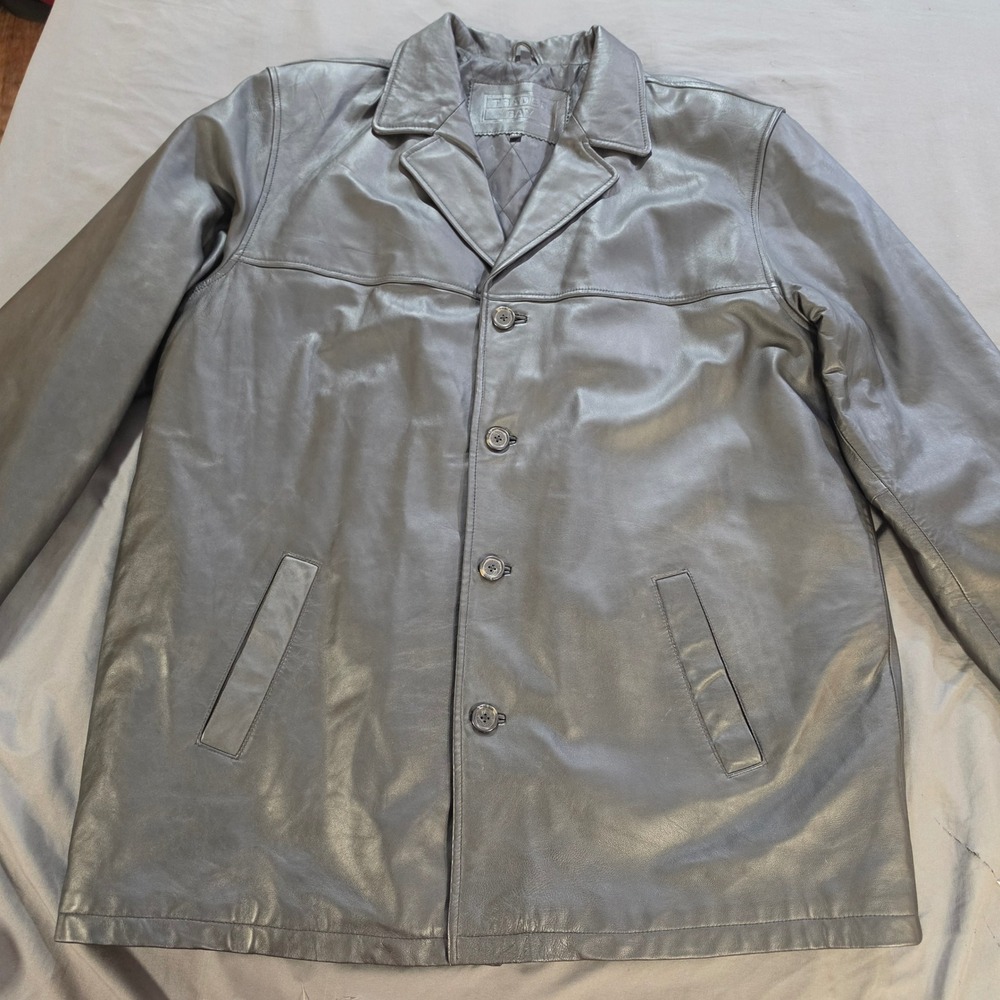 Trader Bay Mens Genuine Leather Car Coat Black Quilted Lined Jacket XL Tall